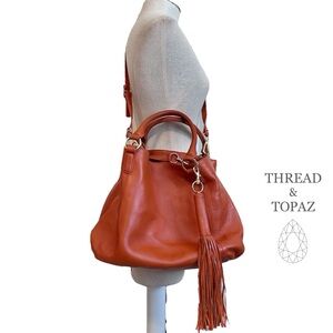 GILI Tangerine Orange Large Leather Convertible Tassel Handbag